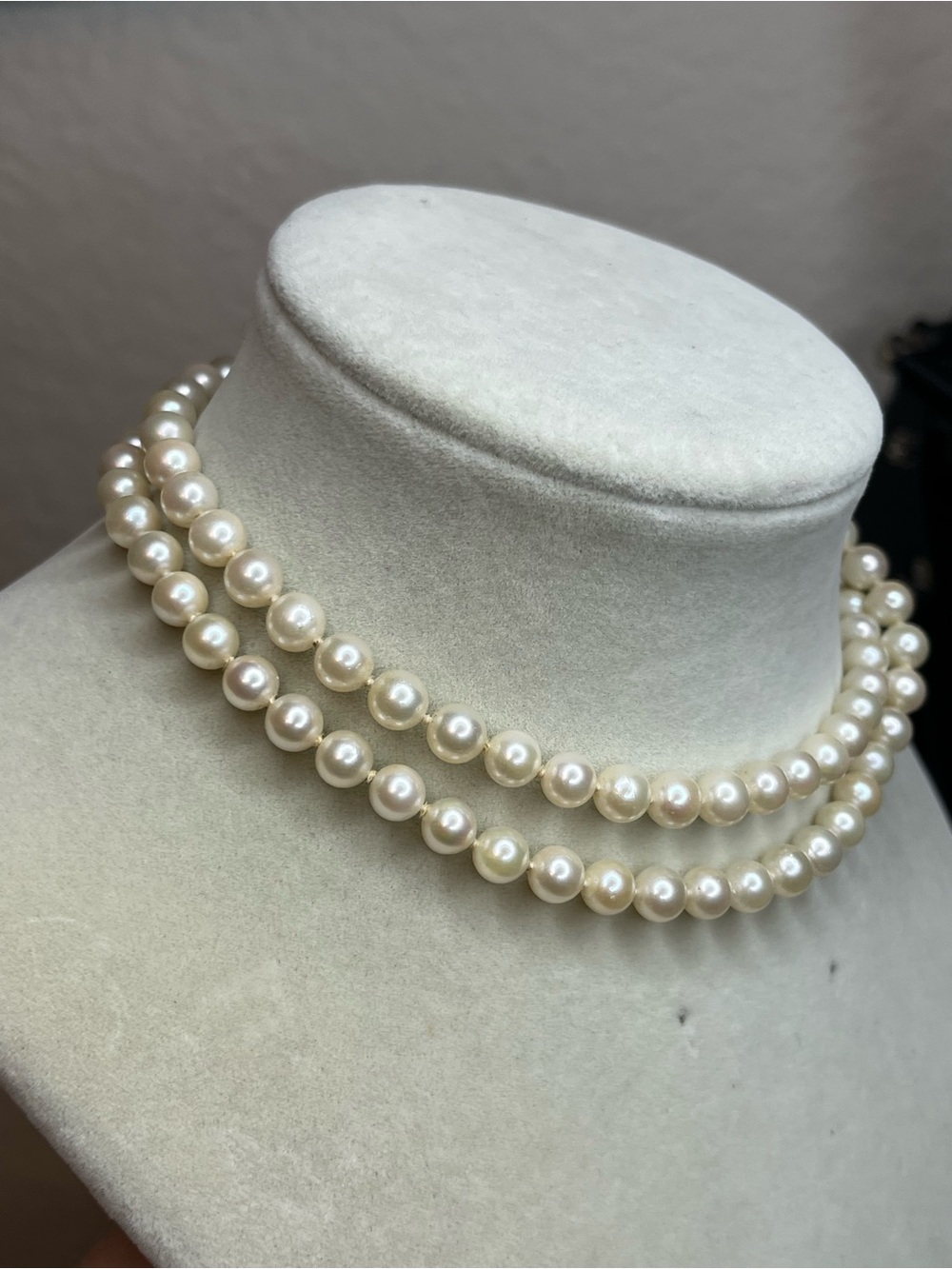 Vintage 14K Yellow Gold 6.05mm Cultured Pearl Strand Necklace 22”Knotted